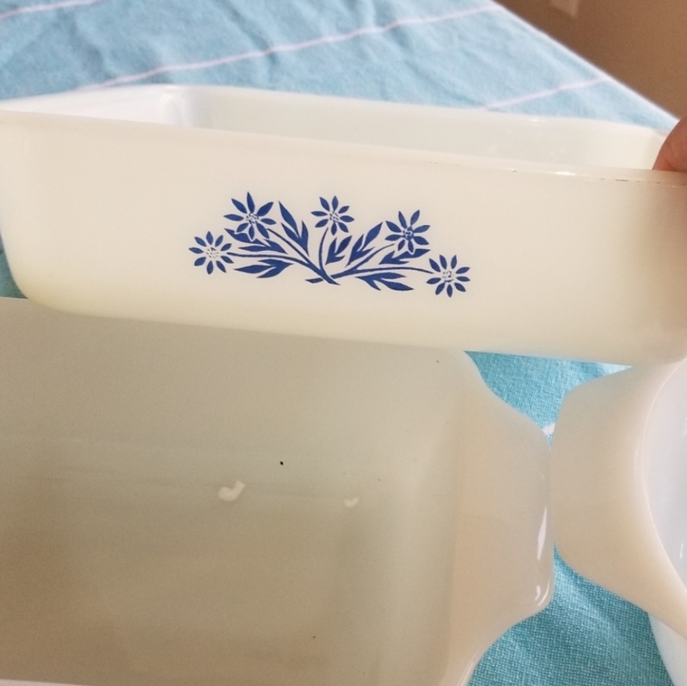 Fire king milk glass bakeware blue cornflowers